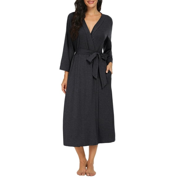 MINTREUS Women Kimono Robes Long Knit Bathrobe Lightweight Soft Knit Sleepwear Ladies Loungewear Spa Bathrobe