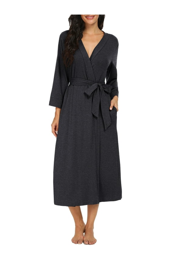 Women Kimono Robes Long Knit Bathrobe Lightweight Soft Knit Sleepwear Ladies Loungewear Spa Bathrobe