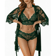 thumbnail image 1 of MINTREUS Women Lingerie Set 3 Piece Bra and Panty Sets with Lace Kimono Robe Sleepwear Mesh Nightgown, 1 of 4