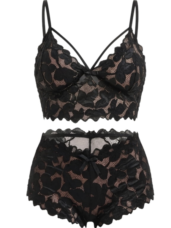 Lingerie for Women Lace Pajamas Lingerie Set High Waist Sleepwear Bra and Panty 2 Piece Nightwear S-2XL