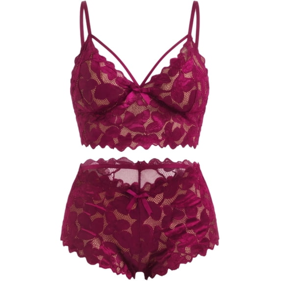 MINTREUS Lingerie for Women Lace Pajamas Lingerie Set High Waist Sleepwear Bra and Panty 2 Piece Nightwear S-2XL