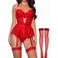 thumbnail image 1 of MINTREUS Lingerie for Women Sexy Rhinestone Heart Garter Underwire Floral Lace Mesh Sheer Babydoll Lingerie Teddy Bodysuit Skirt Set, 1 of 9