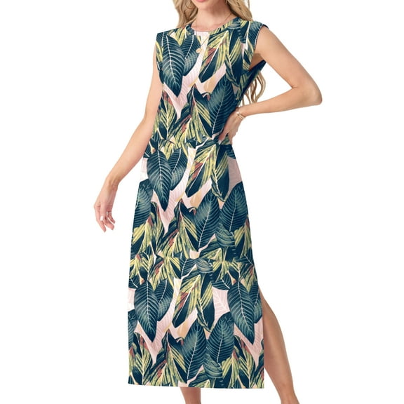 MINTREUS Nightgowns for Women Sleeveless Maxi Long Lounge Dress Lightweight Nightshirt with Pockets