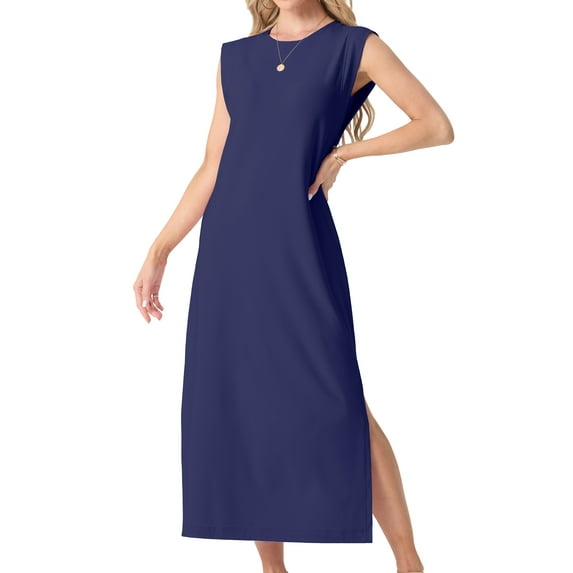 MINTREUS Nightgowns for Women Sleeveless Maxi Long Lounge Dress Lightweight Nightshirt with Pockets