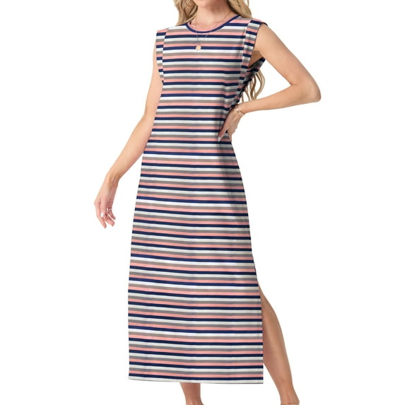 MINTREUS Nightgowns for Women Sleeveless Maxi Long Lounge Dress Lightweight Nightshirt with Pockets