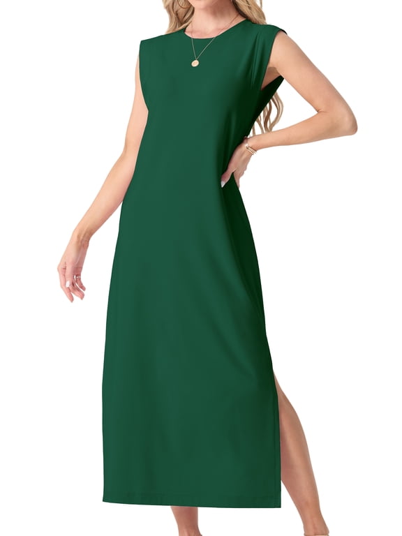 Nightgowns for Women Sleeveless Maxi Long Lounge Dress Lightweight Nightshirt with Pockets