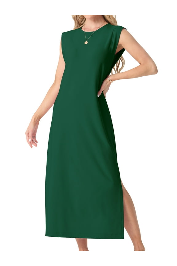 Nightgowns for Women Sleeveless Maxi Long Lounge Dress Lightweight Nightshirt with Pockets