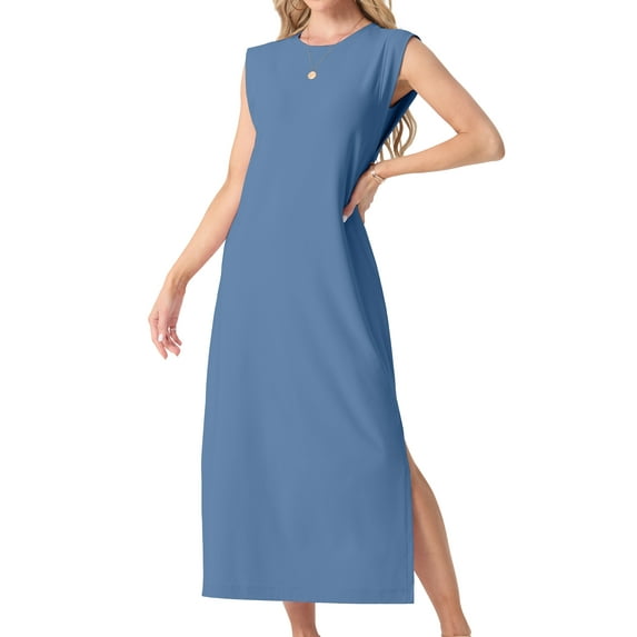 MINTREUS Nightgowns for Women Sleeveless Maxi Long Lounge Dress Lightweight Nightshirt with Pockets