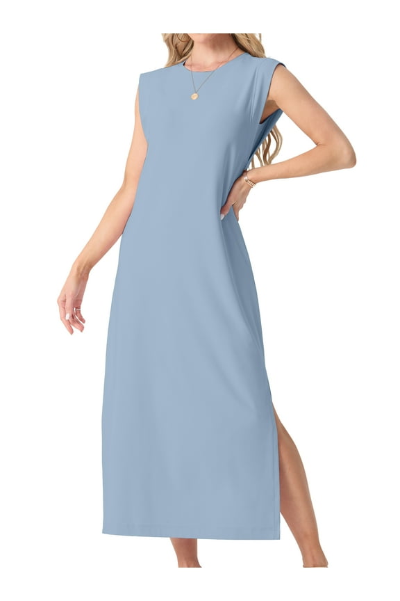 Nightgowns for Women Sleeveless Maxi Long Lounge Dress Lightweight Nightshirt with Pockets