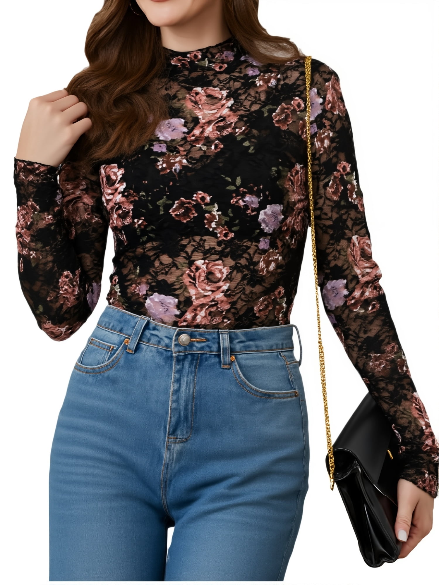 MINTREUS-Women-Turtleneck-Mesh
