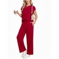 thumbnail image 1 of MINTREUS Two Piece Lounge Sets for Women Fall Short Sleeve Travel Vacation Outfits Set with Pocket and Wide Leg Pants, 1 of 8