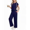thumbnail image 1 of MINTREUS Two Piece Lounge Sets for Women Fall Short Sleeve Travel Vacation Outfits Set with Pocket and Wide Leg Pants, 1 of 8