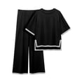 thumbnail image 1 of MINTREUS Women's Cotton 2-Piece Loungewear Short-Sleeve Round-Neck Pullover Top Wide-Leg Pants Women's PJ Casual Set S-4X, 1 of 8
