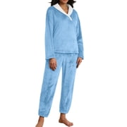 MINTREUS Womens Fluffy Pajamas Set Coral Fleece Pullover Pants Plush Sleepwear 2 Piece Pjs Set Warm Loungewear