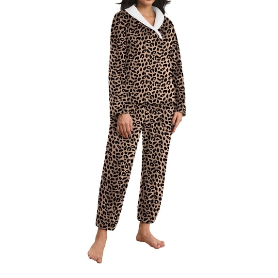 MINTREUS Women's Fluffy Pajamas Set Coral Fleece Pullover Pants Plush Sleepwear 2 Piece Pjs Set Warm Loungewear