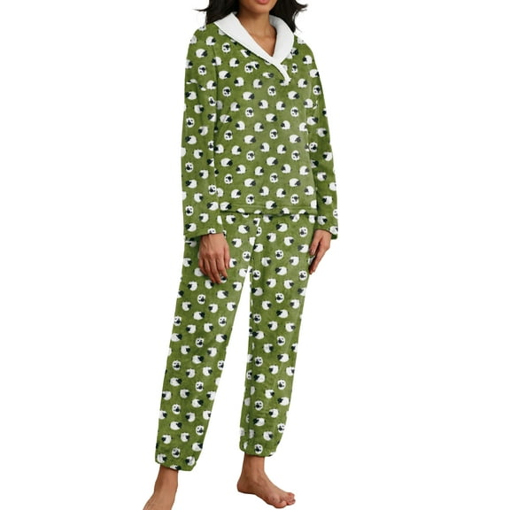 MINTREUS Women's Fluffy Pajamas Set Coral Fleece Pullover Pants Plush Sleepwear 2 Piece Pjs Set Warm Loungewear