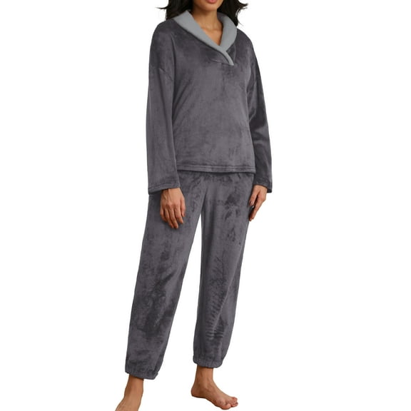 MINTREUS Women's Fluffy Pajamas Set Coral Fleece Pullover Pants Plush Sleepwear 2 Piece Pjs Set Warm Loungewear