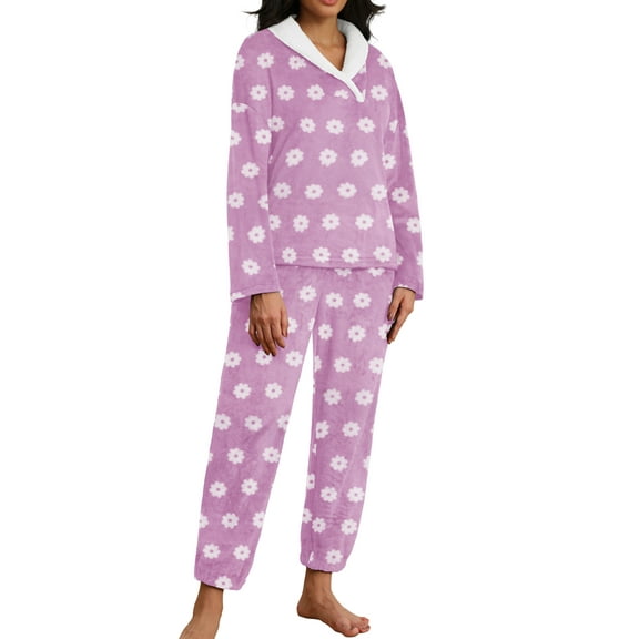 MINTREUS Women's Fluffy Pajamas Set Coral Fleece Pullover Pants Plush Sleepwear 2 Piece Pjs Set Warm Loungewear