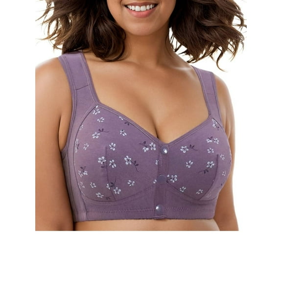 MINTREUS Women's Front Button Closure Bra Comfort Full-coverage Bra Senior Front-Closing Wirefree Bra