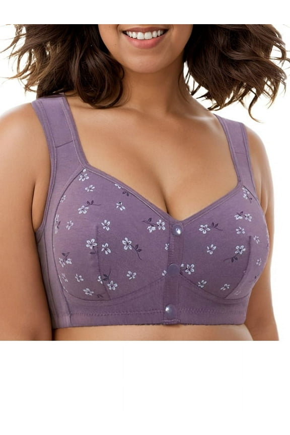 Women's Front Button Closure Bra Comfort Full-coverage Bra Senior Front-Closing Wirefree Bra