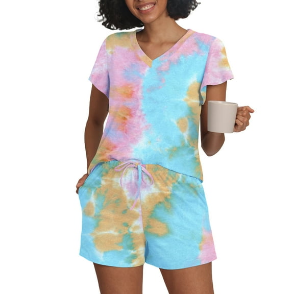 MINTREUS Women's Knit Pajamas Set Ruffle Sleeves Sleepwear Casual 2 Piece Pjs Soft Loungewear with Pockets