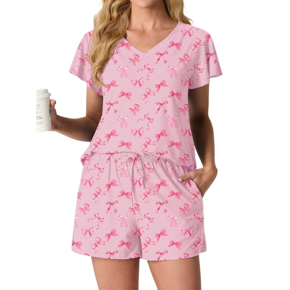 MINTREUS Women's Knit Pajamas Set Ruffle Sleeves Sleepwear Casual 2 Piece Pjs Soft Loungewear with Pockets