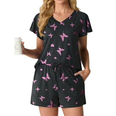 MINTREUS Women's Knit Pajamas Set Ruffle Sleeves Sleepwear Casual 2 Piece Pjs Soft Loungewear with Pockets