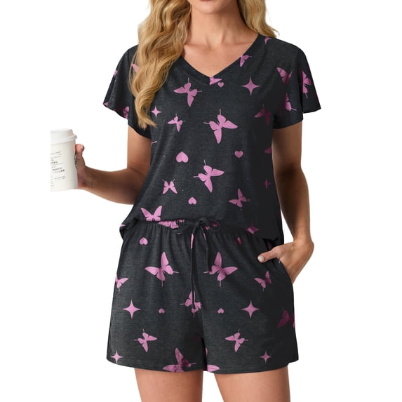 MINTREUS Women's Knit Pajamas Set Ruffle Sleeves Sleepwear Casual 2 Piece Pjs Soft Loungewear with Pockets