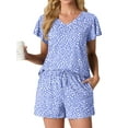 thumbnail image 1 of CROPD Women's Knit Pajamas Set Ruffle Sleeves Sleepwear Casual 2 Piece Pjs Soft Loungewear with Pockets, 1 of 12