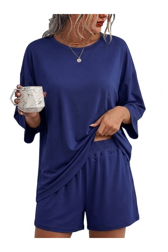 Womens Pajamas Sets 2 Piece knit Lounge Set Sleepwear With Pockets Loose fit M-3XL