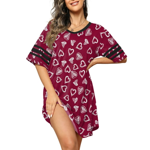 MINTREUS Women's Valentine's Day Nightgown Short Sleeve Nightshirt V Neck Sleep Shirt Loose Loungewear Casual Sleepwear S-3X