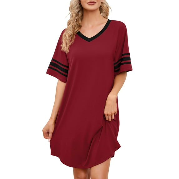 MINTREUS Women's Nightgown Short Sleeve Nightshirt V Neck Sleep Shirt Loose Loungewear Casual Sleepwear S-3X