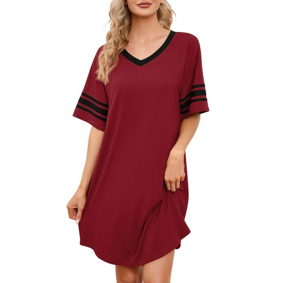 MINTREUS Women's Nightgown Short Sleeve Nightshirt V Neck Sleep Shirt Loose Loungewear Casual Sleepwear S-3X