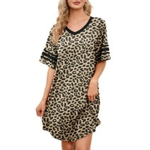 MINTREUS Women's Nightgown Short Sleeve Nightshirt V Neck Sleep Shirt Loose Loungewear Casual Sleepwear