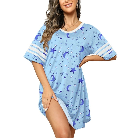 MINTREUS Women's Nightgown Short Sleeve Nightshirt V Neck Sleep Shirt Loose Loungewear Casual Sleepwear S-3X