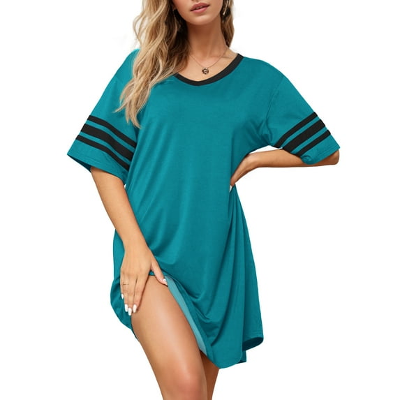 MINTREUS Women's Nightgown Short Sleeve Nightshirt V Neck Sleep Shirt Loose Loungewear Casual Sleepwear S-3X