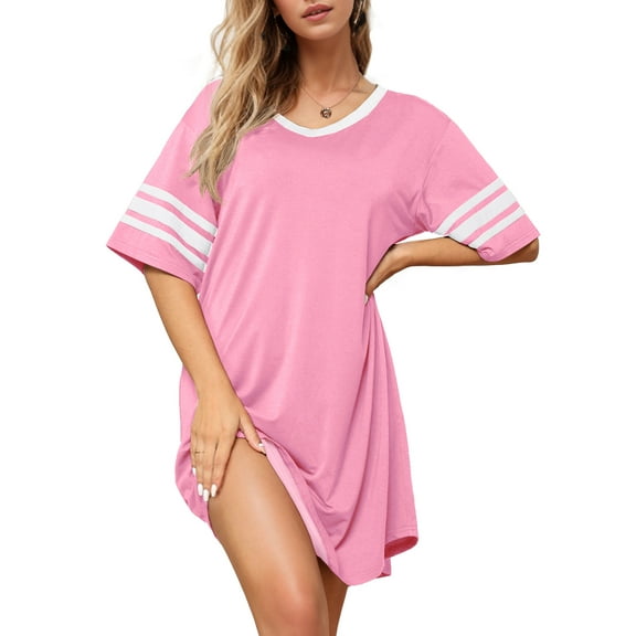 MINTREUS Women's Nightgown Short Sleeve Nightshirt V Neck Sleep Shirt Loose Loungewear Casual Sleepwear S-3X