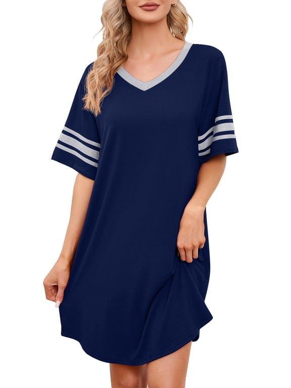 Women's Nightgown Short Sleeve Nightshirt V Neck Sleep Shirt Loose Loungewear Casual Sleepwear S-3X