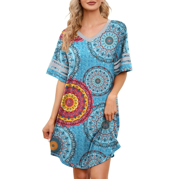 MINTREUS Women's Nightgown Short Sleeve Nightshirt V Neck Sleep Shirt Loose Loungewear Casual Sleepwear