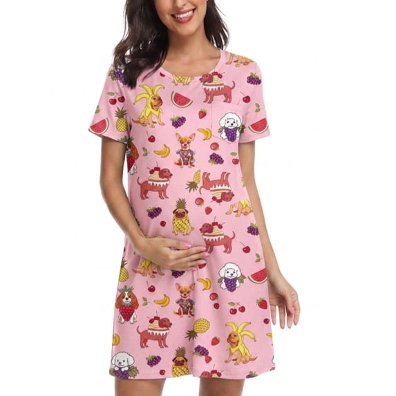 MINTREUS Women's Nightgown Short Sleeve Nightshirt V Neck Sleep Shirt Loose Loungewear Casual Sleepwear
