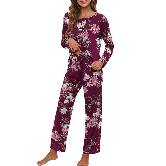 MINTREUS Women's Pajama Set Long Sleeve Sleepwear Ladies Soft Pjs Lounge Sets