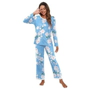 MINTREUS Women's Pajama Set Long Sleeve Sleepwear Ladies Soft Pjs Lounge Set