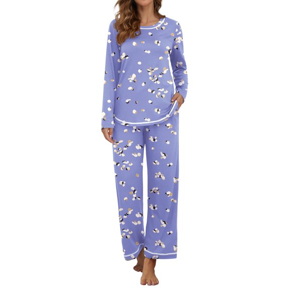 MINTREUS Women's Pajama Set Long Sleeve Sleepwear Set Soft Two Piece Matching Set with Pockets