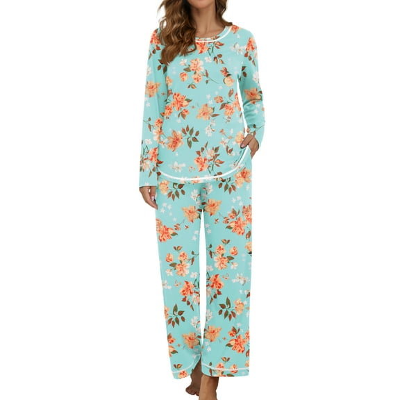 MINTREUS Women's Pajama Set Long Sleeve Sleepwear Set Soft Two Piece Matching Set with Pockets
