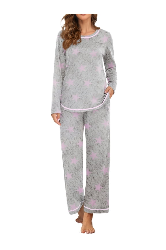 Women's Pajama Set Long Sleeve Sleepwear Set Soft Two Piece Matching Set with Pockets