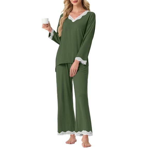 MINTREUS Pajamas for Women Long Sleeve Sleepwear Soft Two Piece Lounge Set with Pockets