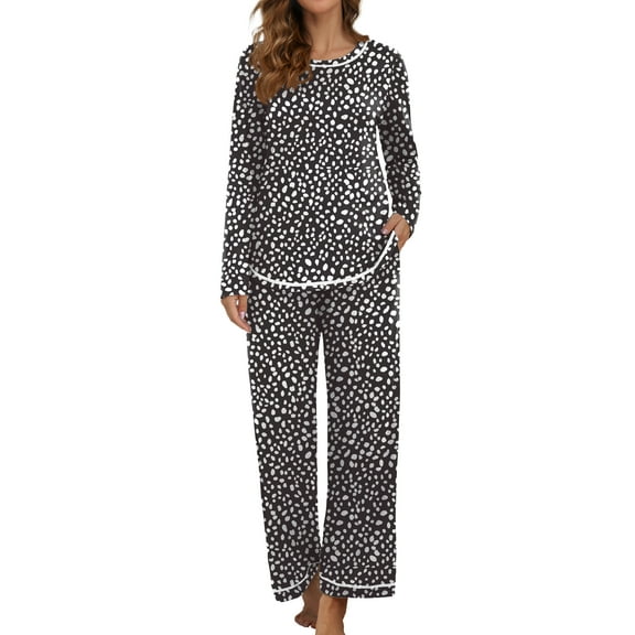 MINTREUS Women's Pajama Set Long Sleeve Sleepwear Set Soft Two Piece Matching Set with Pockets