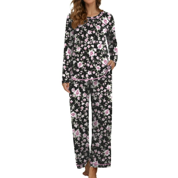 MINTREUS Women's Pajama Set Long Sleeve Sleepwear Set Soft Two Piece Matching Set with Pockets
