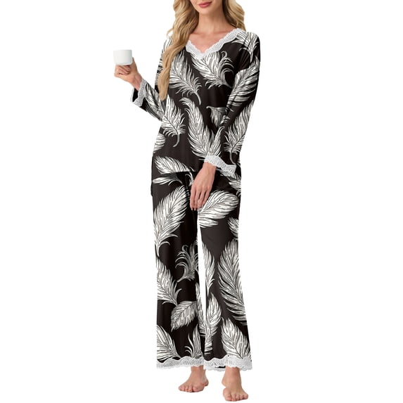 MINTREUS Pajamas for Women Long Sleeve Sleepwear Soft Two Piece Lounge Set with Pockets