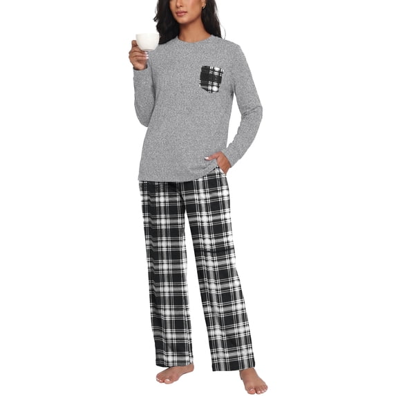 MINTREUS Womens Pajama Sets Long Sleeve Pj Set Soft Two Piece Sleepwear Set with Pockets